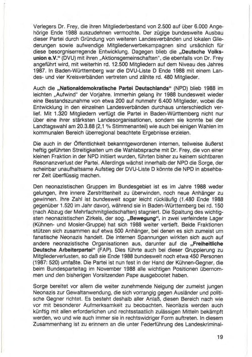 Seite 21 des Verfassungsschutzbericht 1988 Baden-Württemberg