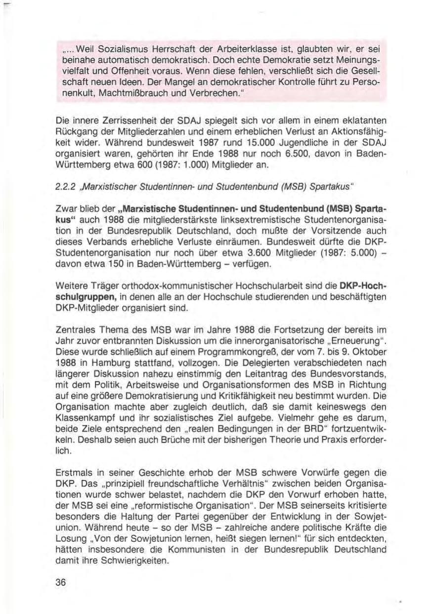 Seite 38 des Verfassungsschutzbericht 1988 Baden-Württemberg