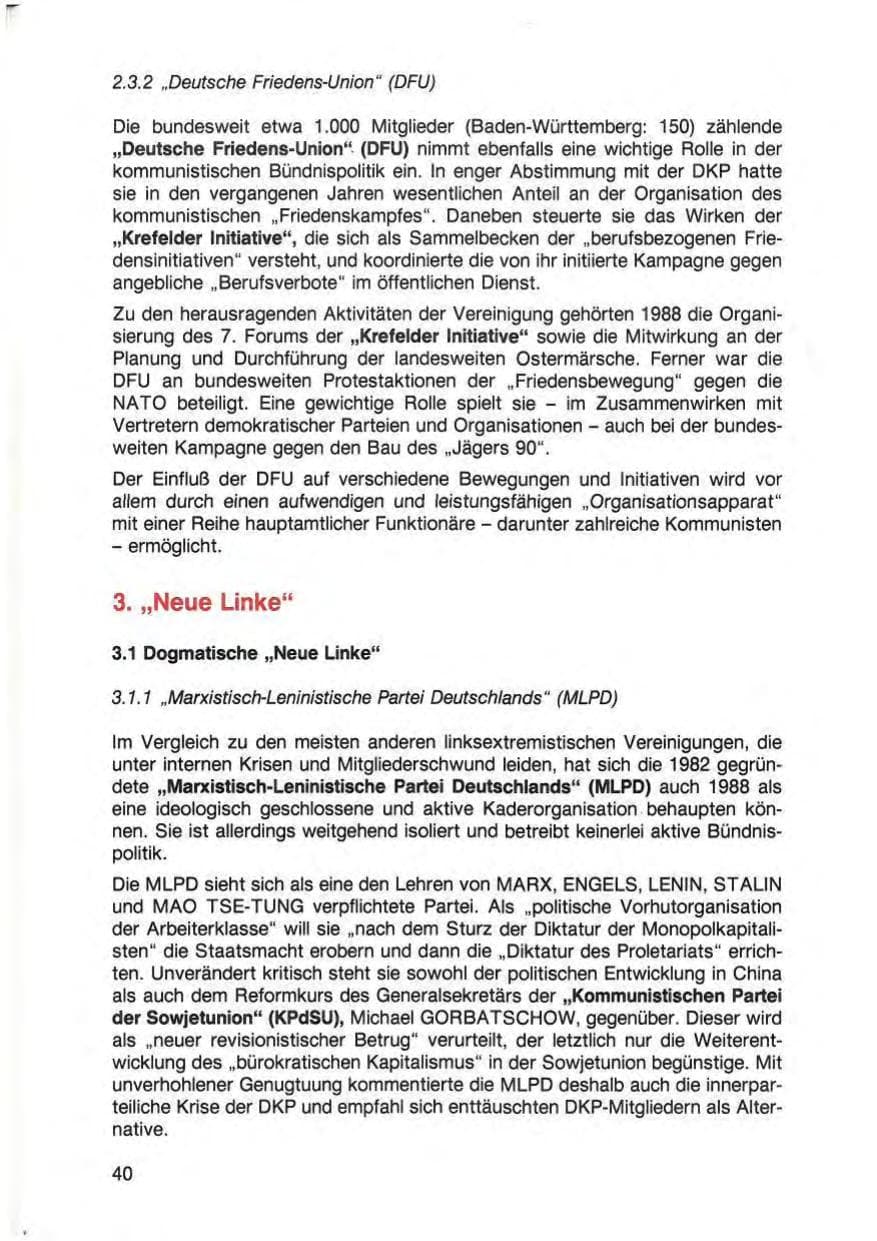 Seite 42 des Verfassungsschutzbericht 1988 Baden-Württemberg