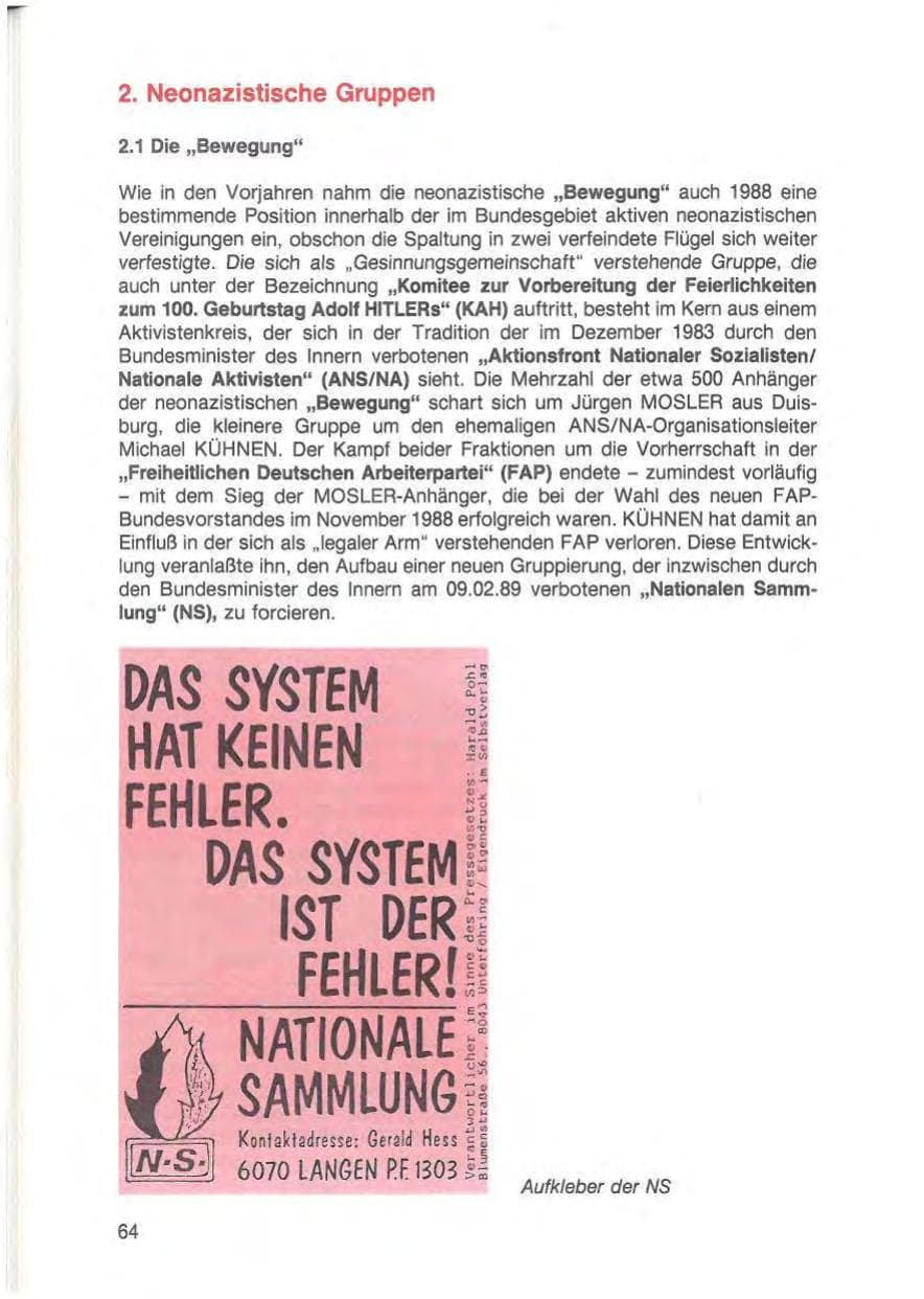 Seite 66 des Verfassungsschutzbericht 1988 Baden-Württemberg