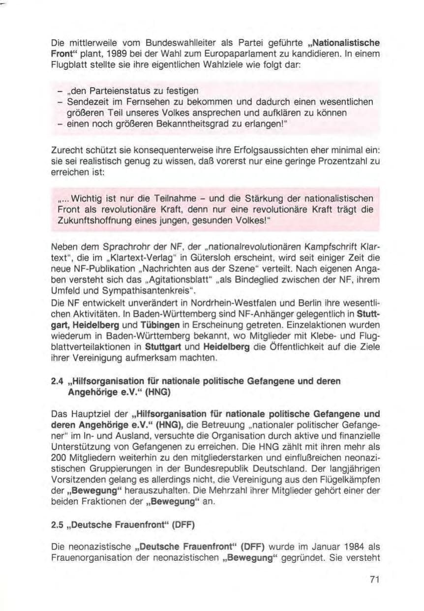 Seite 73 des Verfassungsschutzbericht 1988 Baden-Württemberg