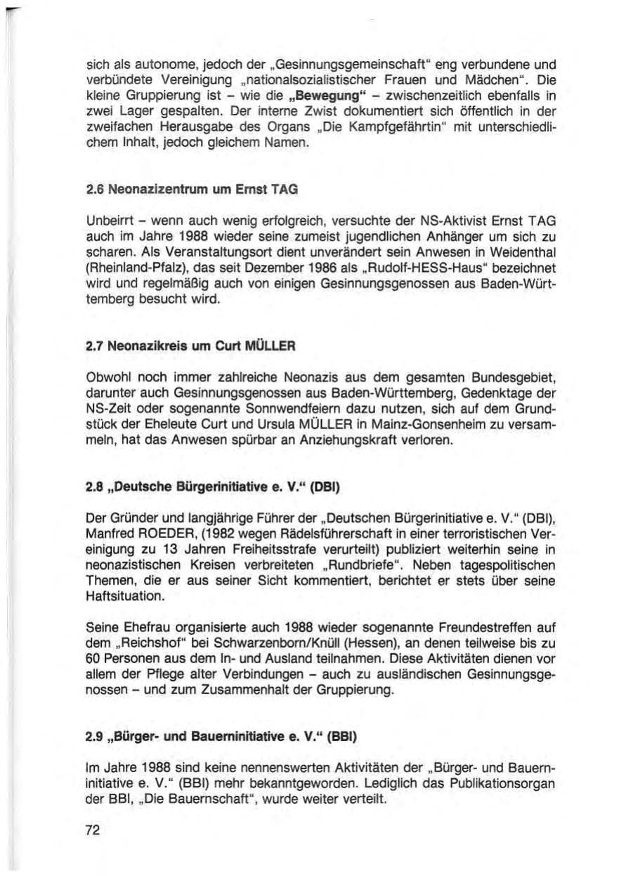 Seite 74 des Verfassungsschutzbericht 1988 Baden-Württemberg