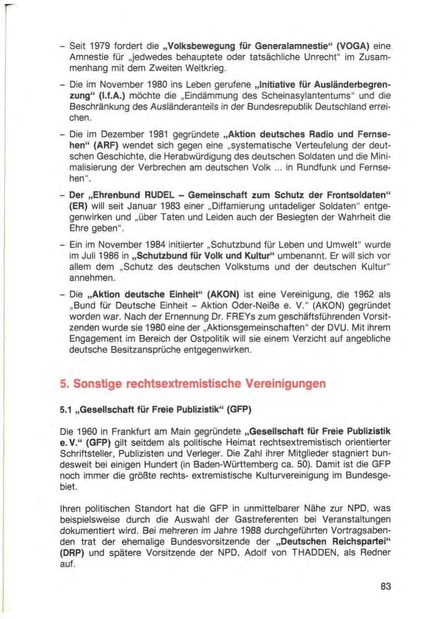 Seite 85 des Verfassungsschutzbericht 1988 Baden-Württemberg