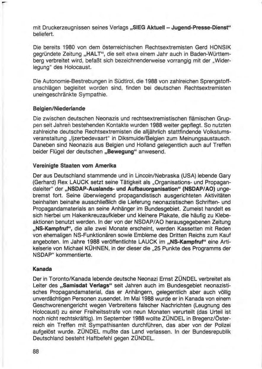 Seite 90 des Verfassungsschutzbericht 1988 Baden-Württemberg