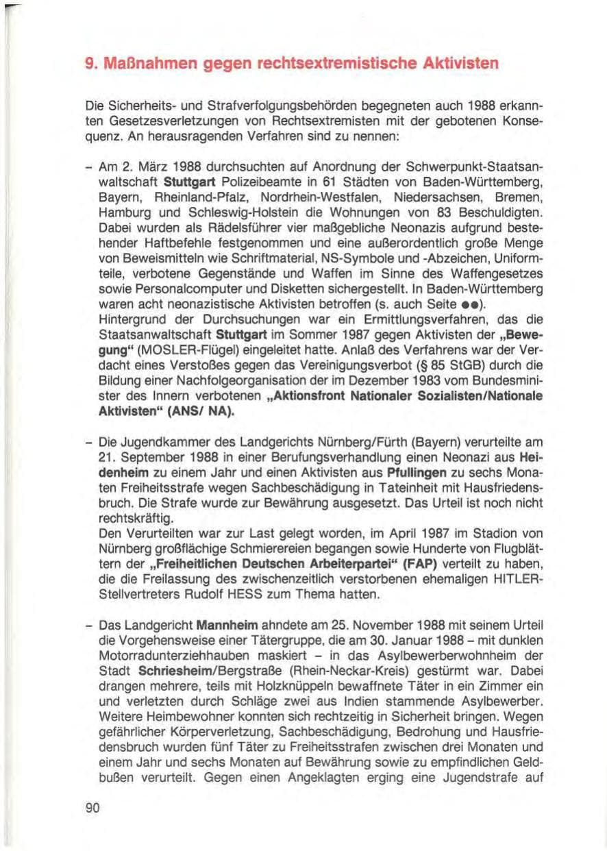 Seite 92 des Verfassungsschutzbericht 1988 Baden-Württemberg