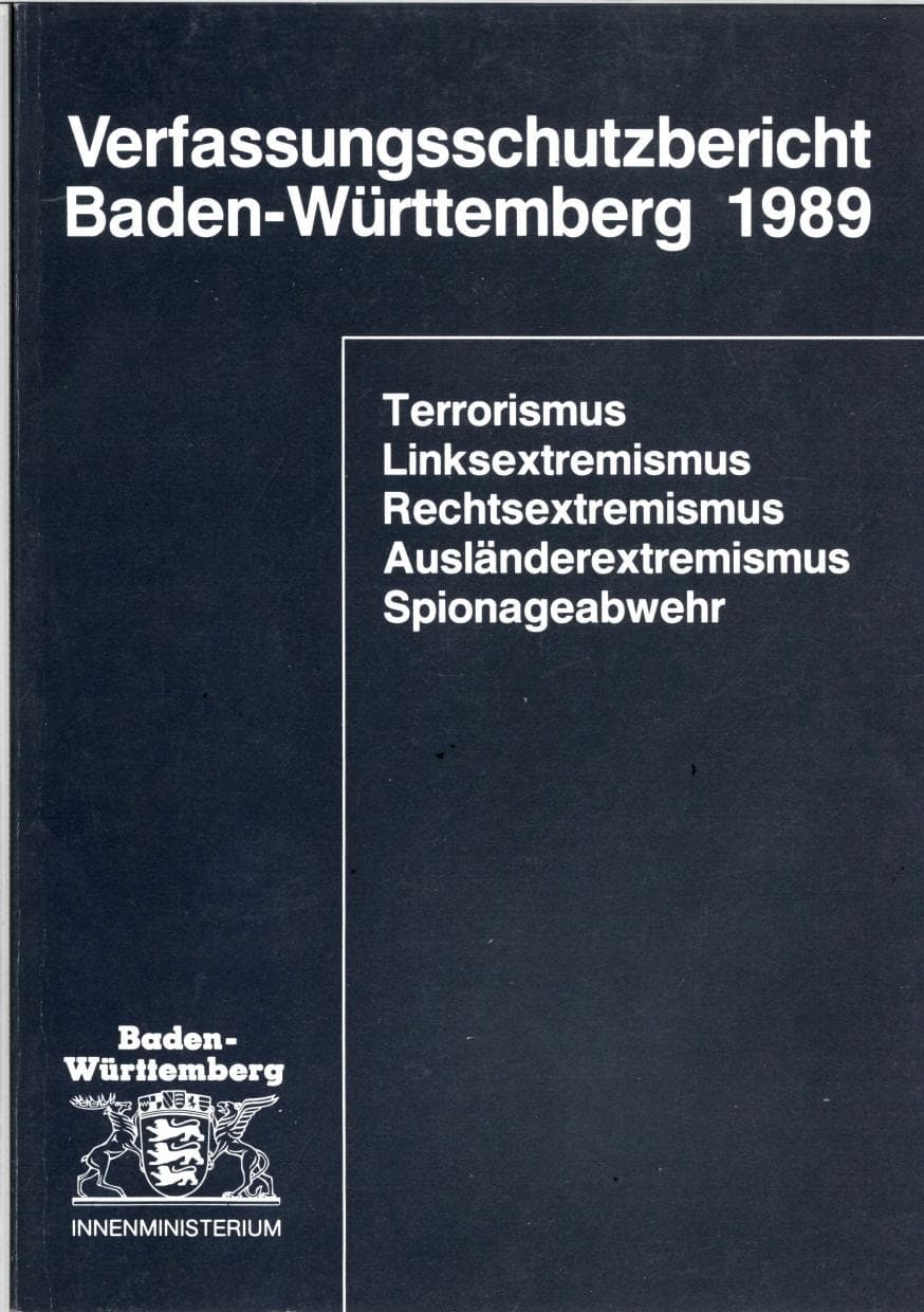 Seite 1 des Verfassungsschutzbericht 1989 Baden-Württemberg