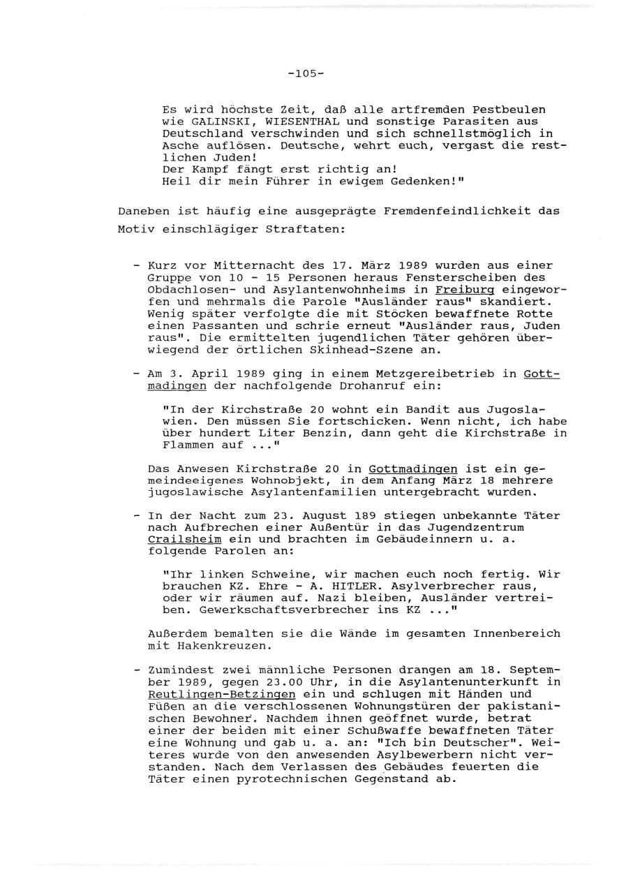 Seite 106 des Verfassungsschutzbericht 1989 Baden-Württemberg