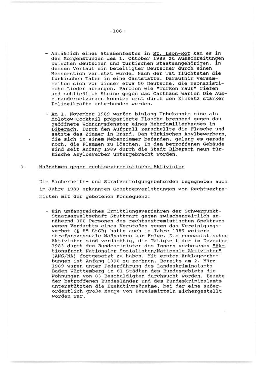 Seite 107 des Verfassungsschutzbericht 1989 Baden-Württemberg