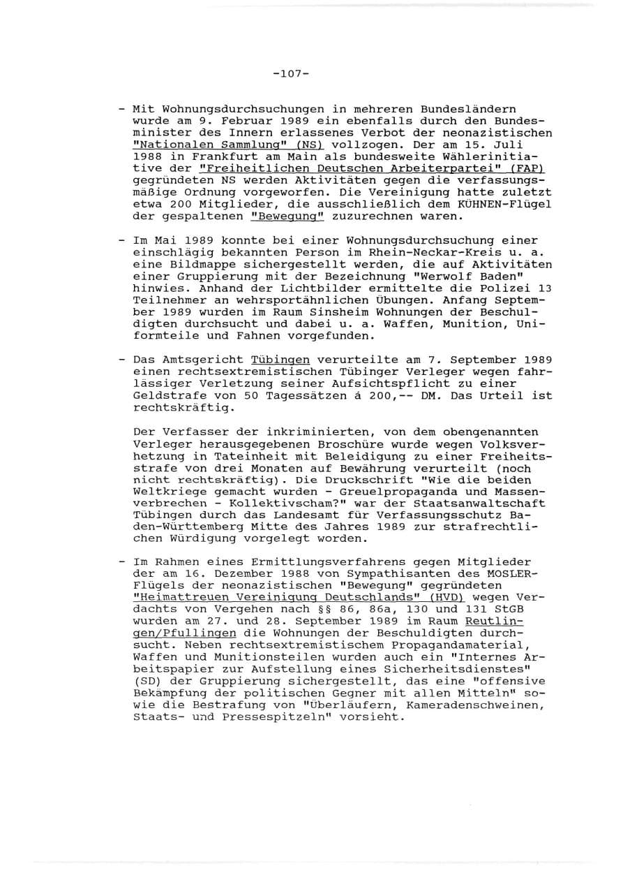 Seite 108 des Verfassungsschutzbericht 1989 Baden-Württemberg