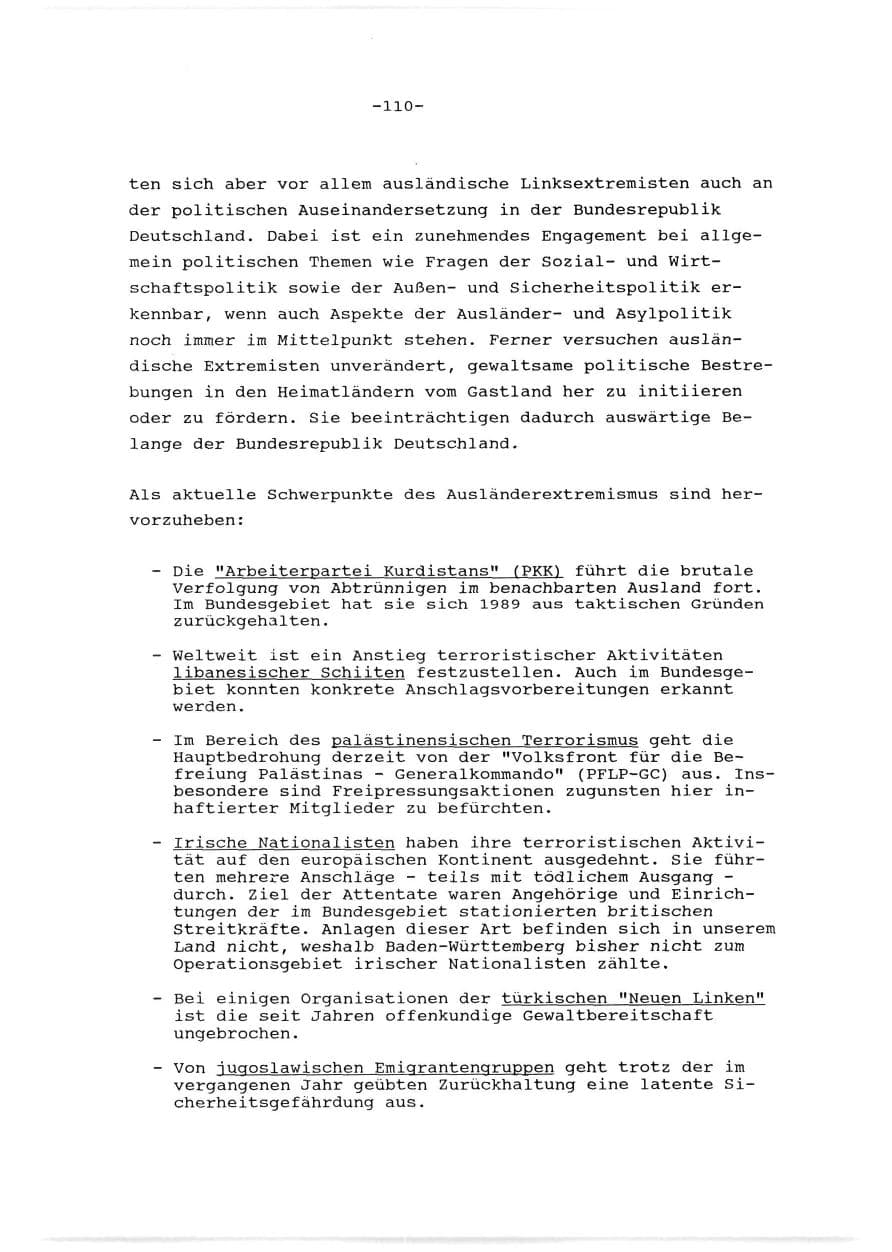 Seite 111 des Verfassungsschutzbericht 1989 Baden-Württemberg