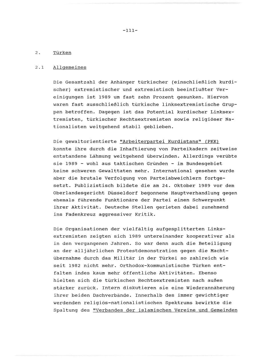 Seite 112 des Verfassungsschutzbericht 1989 Baden-Württemberg