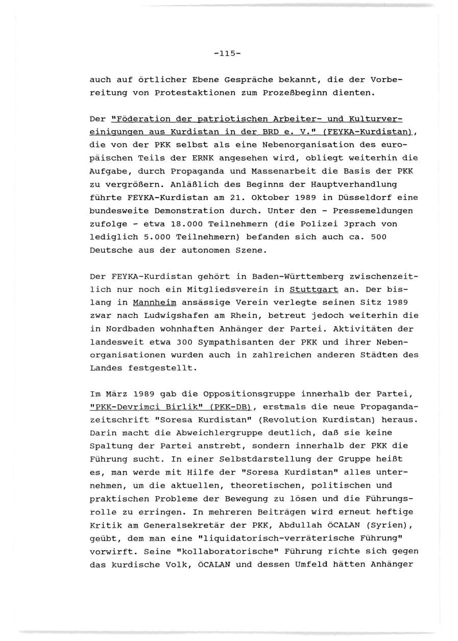 Seite 116 des Verfassungsschutzbericht 1989 Baden-Württemberg