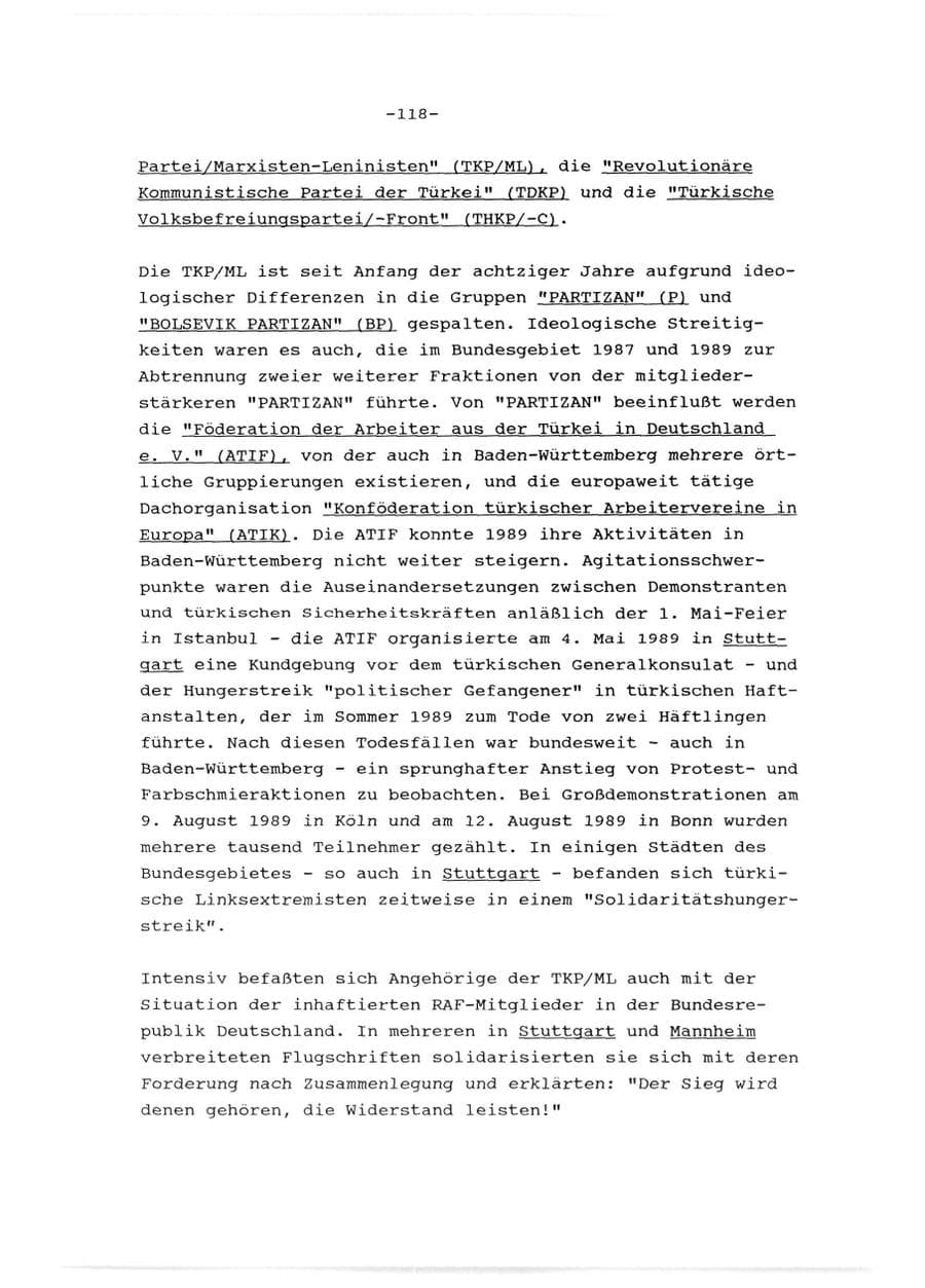 Seite 119 des Verfassungsschutzbericht 1989 Baden-Württemberg