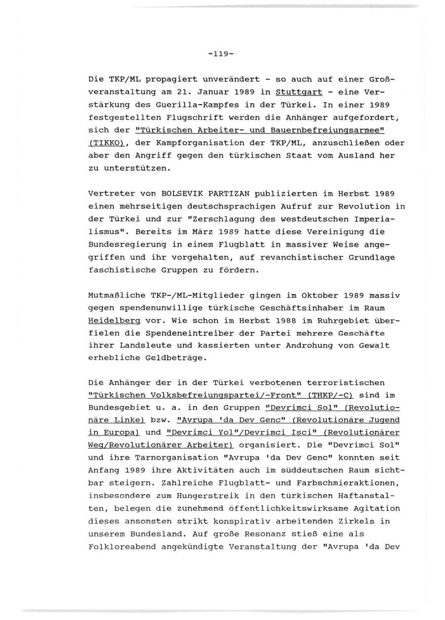 Seite 120 des Verfassungsschutzbericht 1989 Baden-Württemberg