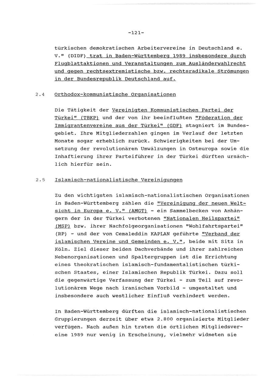 Seite 122 des Verfassungsschutzbericht 1989 Baden-Württemberg