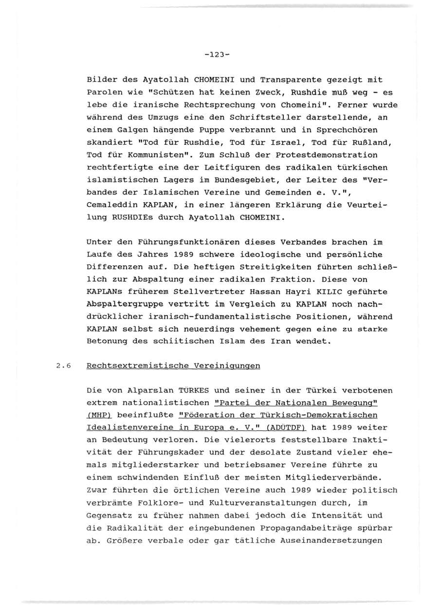 Seite 124 des Verfassungsschutzbericht 1989 Baden-Württemberg