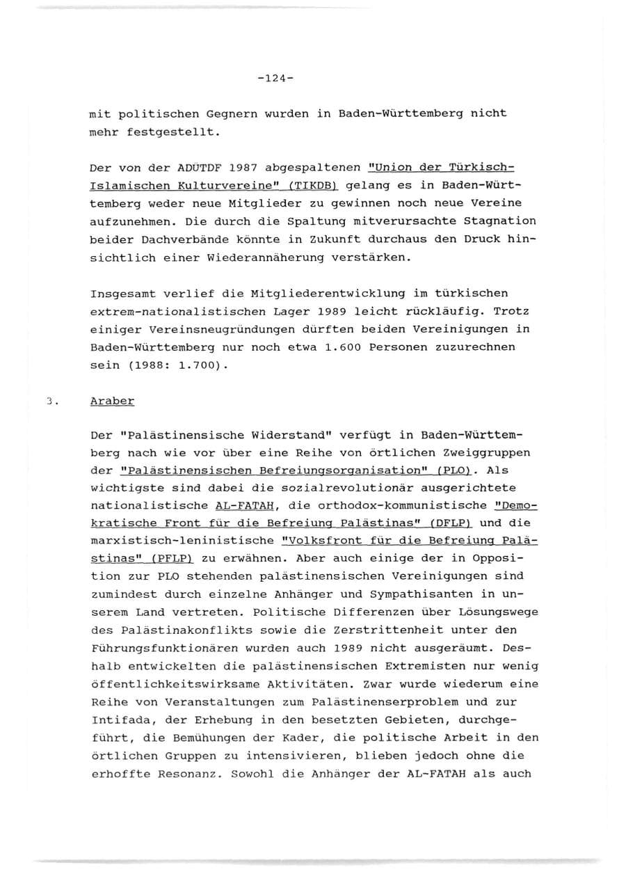 Seite 125 des Verfassungsschutzbericht 1989 Baden-Württemberg