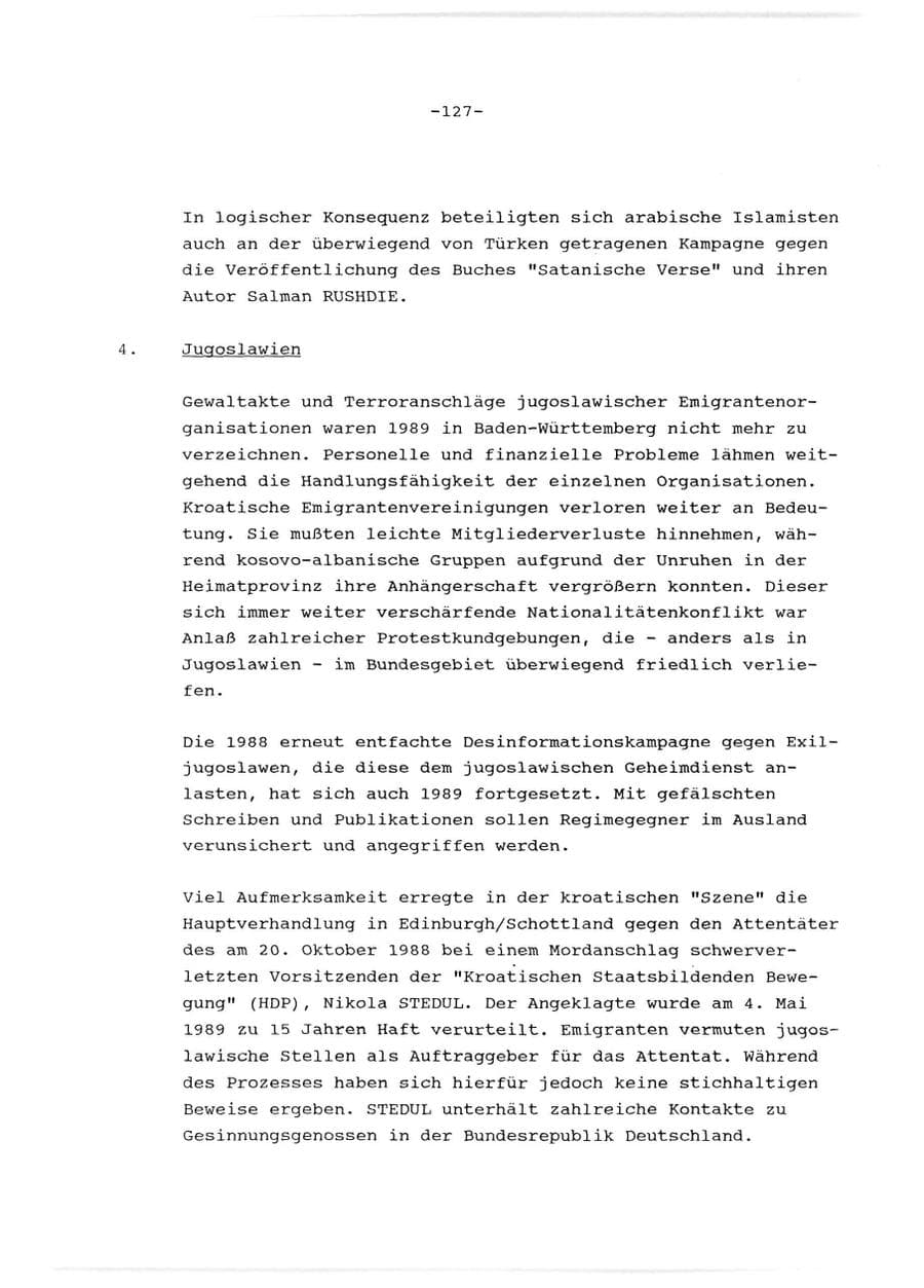 Seite 128 des Verfassungsschutzbericht 1989 Baden-Württemberg