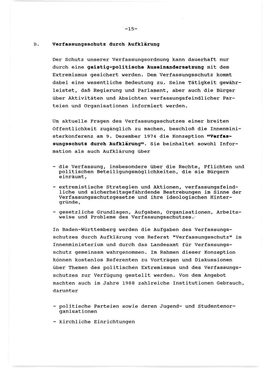 Seite 16 des Verfassungsschutzbericht 1989 Baden-Württemberg