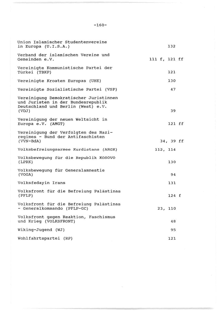 Seite 161 des Verfassungsschutzbericht 1989 Baden-Württemberg
