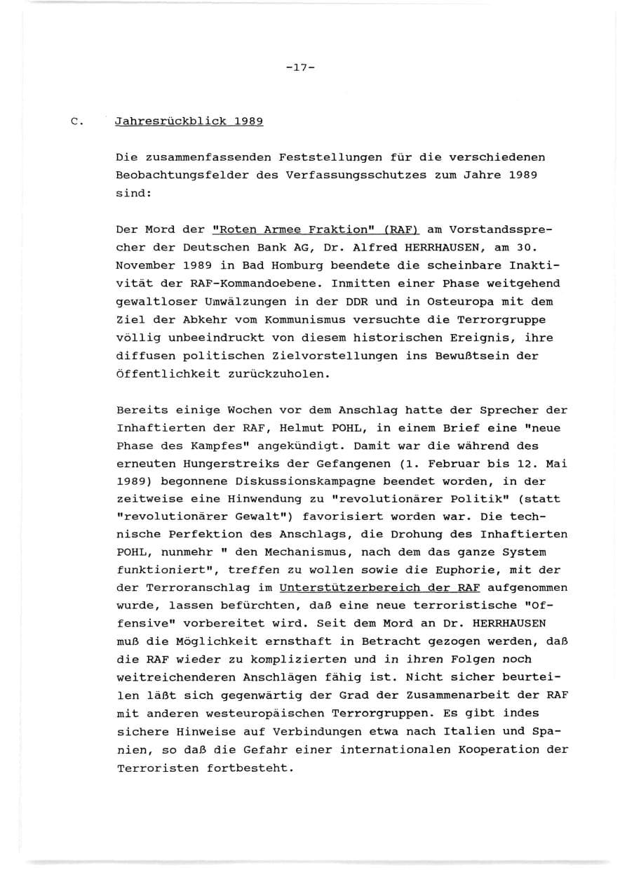 Seite 18 des Verfassungsschutzbericht 1989 Baden-Württemberg
