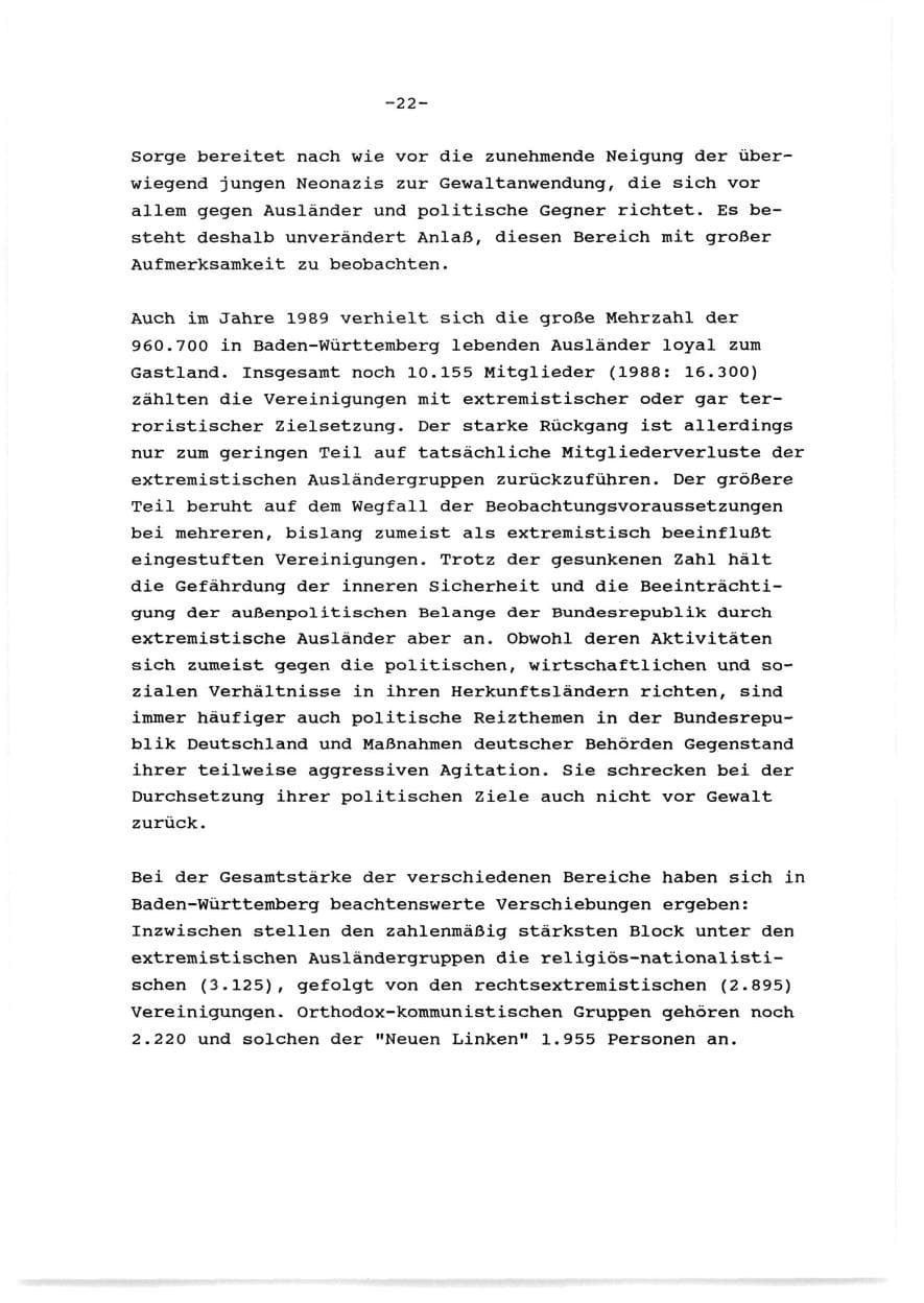 Seite 23 des Verfassungsschutzbericht 1989 Baden-Württemberg