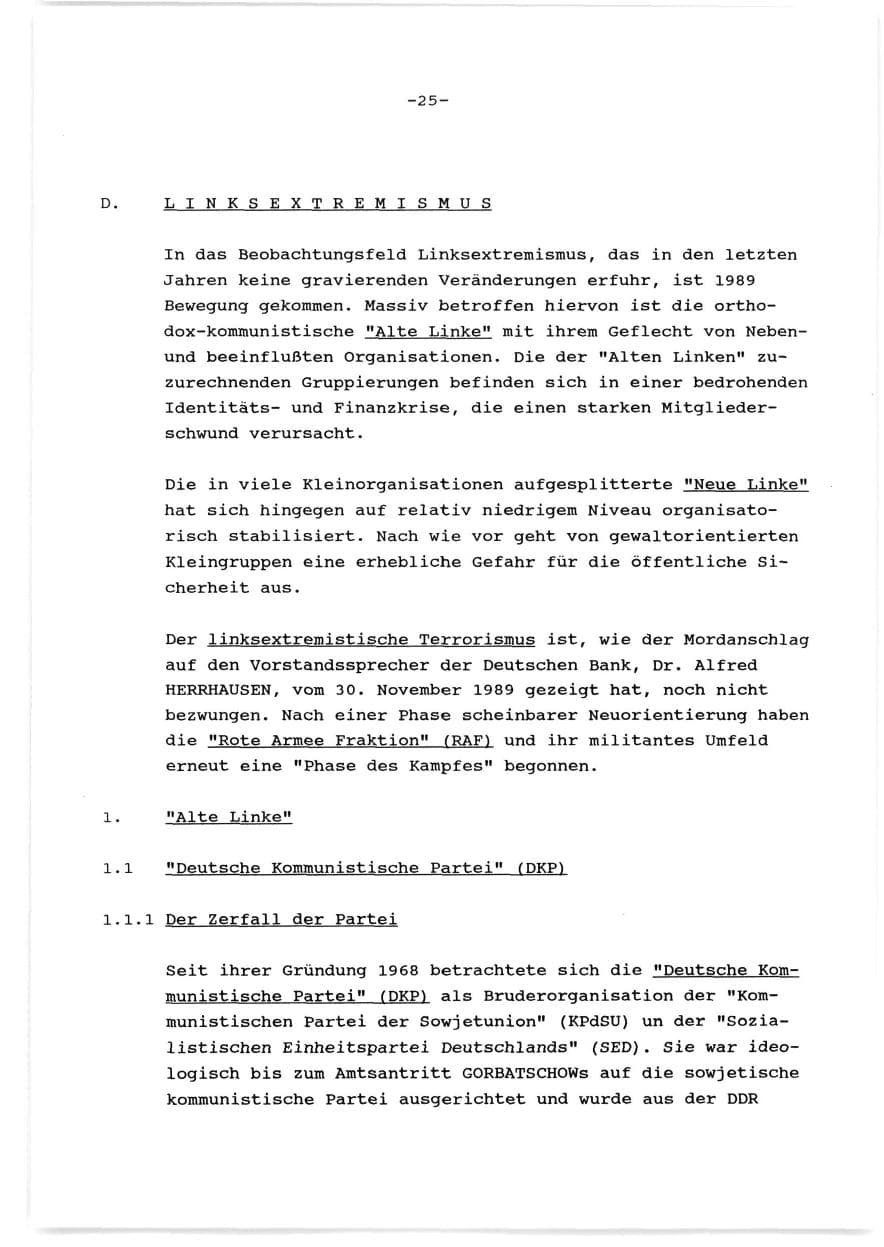 Seite 26 des Verfassungsschutzbericht 1989 Baden-Württemberg