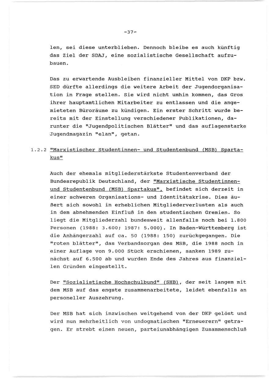 Seite 38 des Verfassungsschutzbericht 1989 Baden-Württemberg