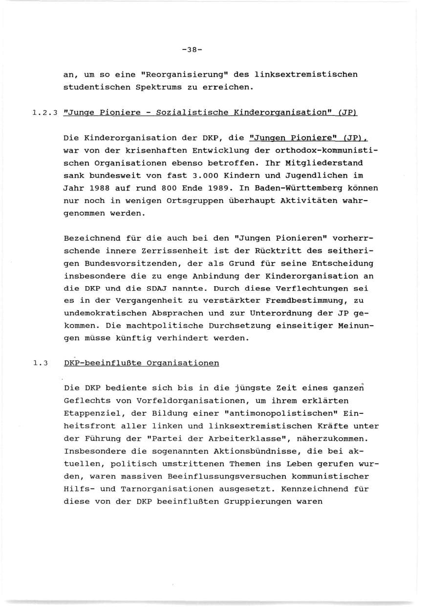 Seite 39 des Verfassungsschutzbericht 1989 Baden-Württemberg