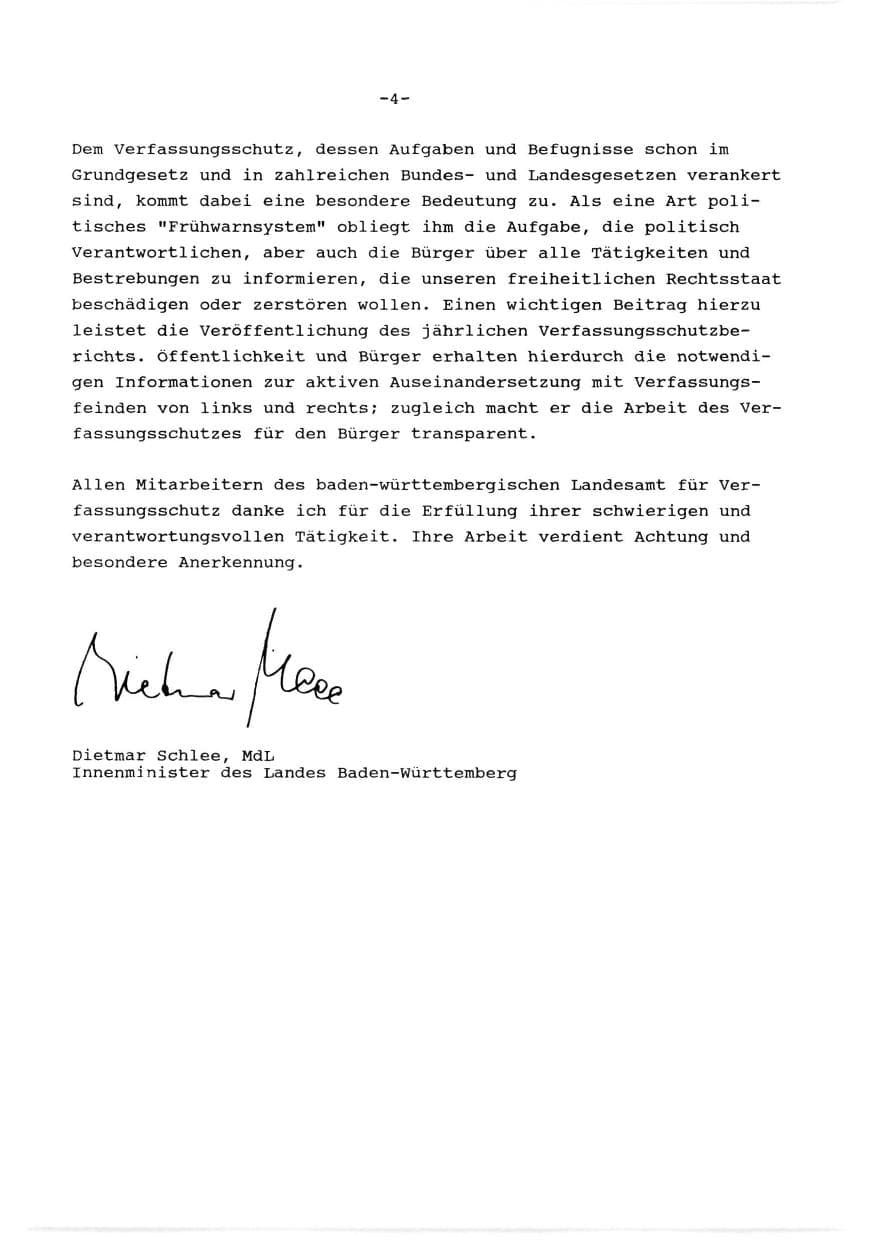 Seite 5 des Verfassungsschutzbericht 1989 Baden-Württemberg