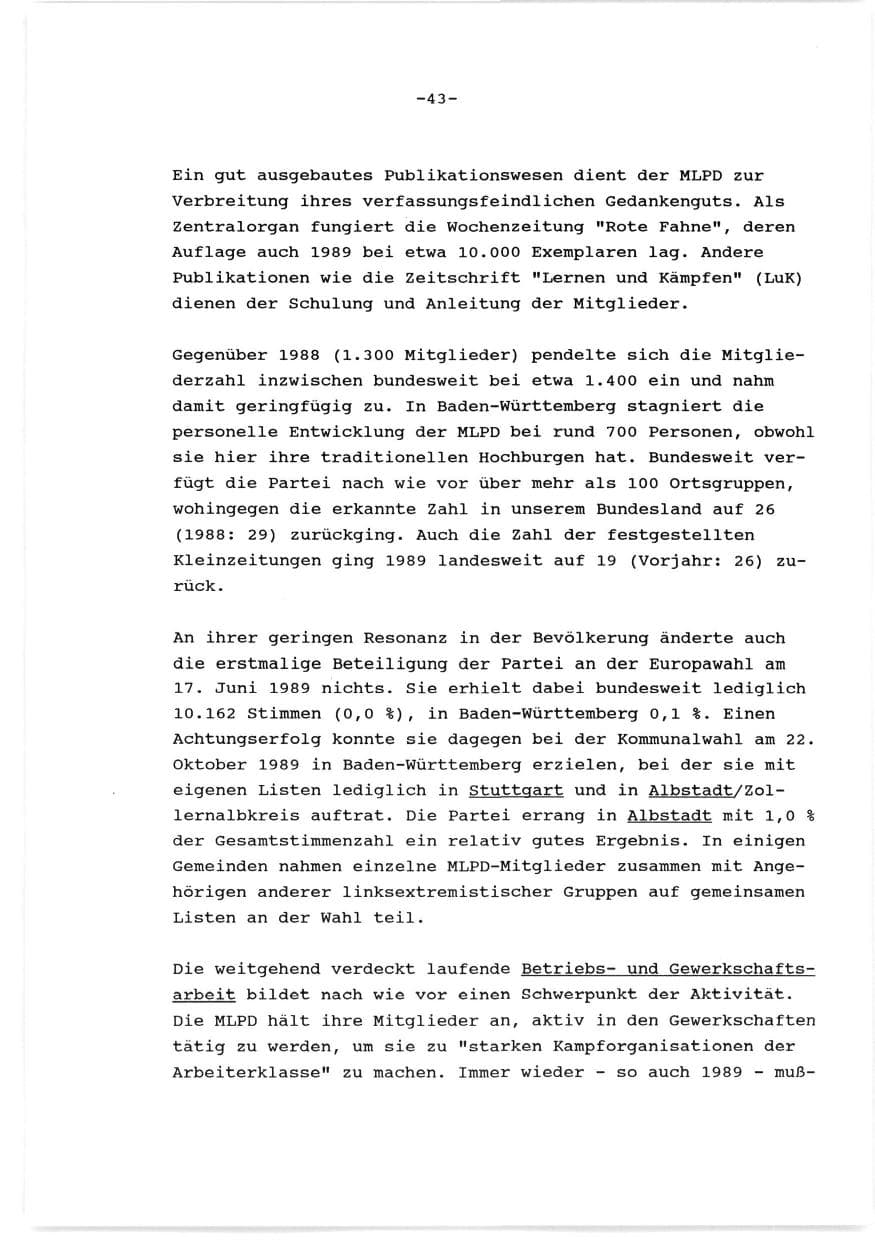 Seite 44 des Verfassungsschutzbericht 1989 Baden-Württemberg