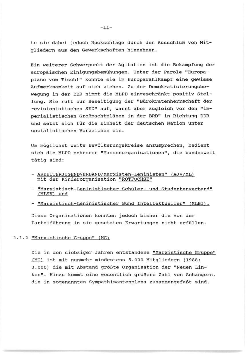 Seite 45 des Verfassungsschutzbericht 1989 Baden-Württemberg