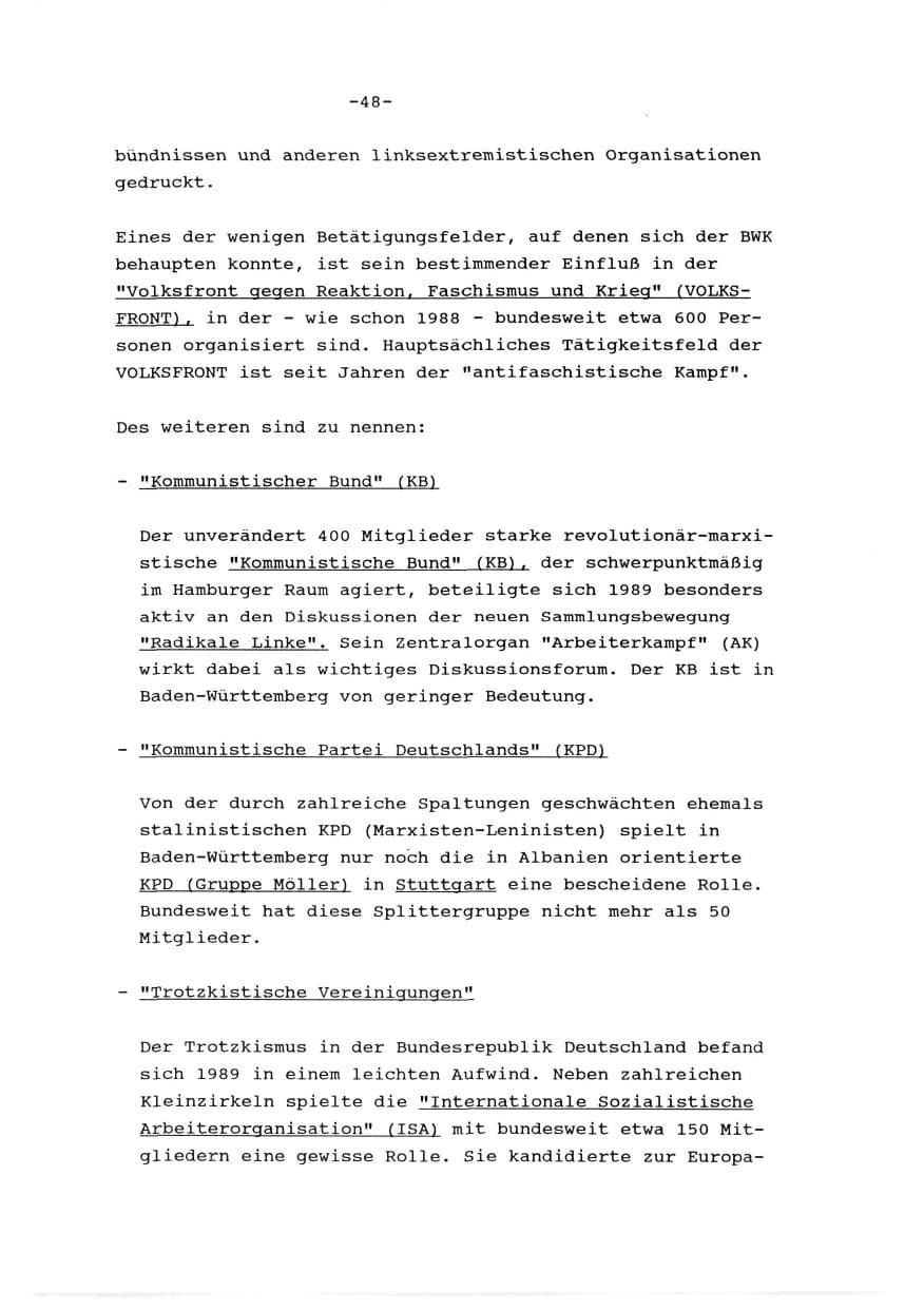 Seite 49 des Verfassungsschutzbericht 1989 Baden-Württemberg
