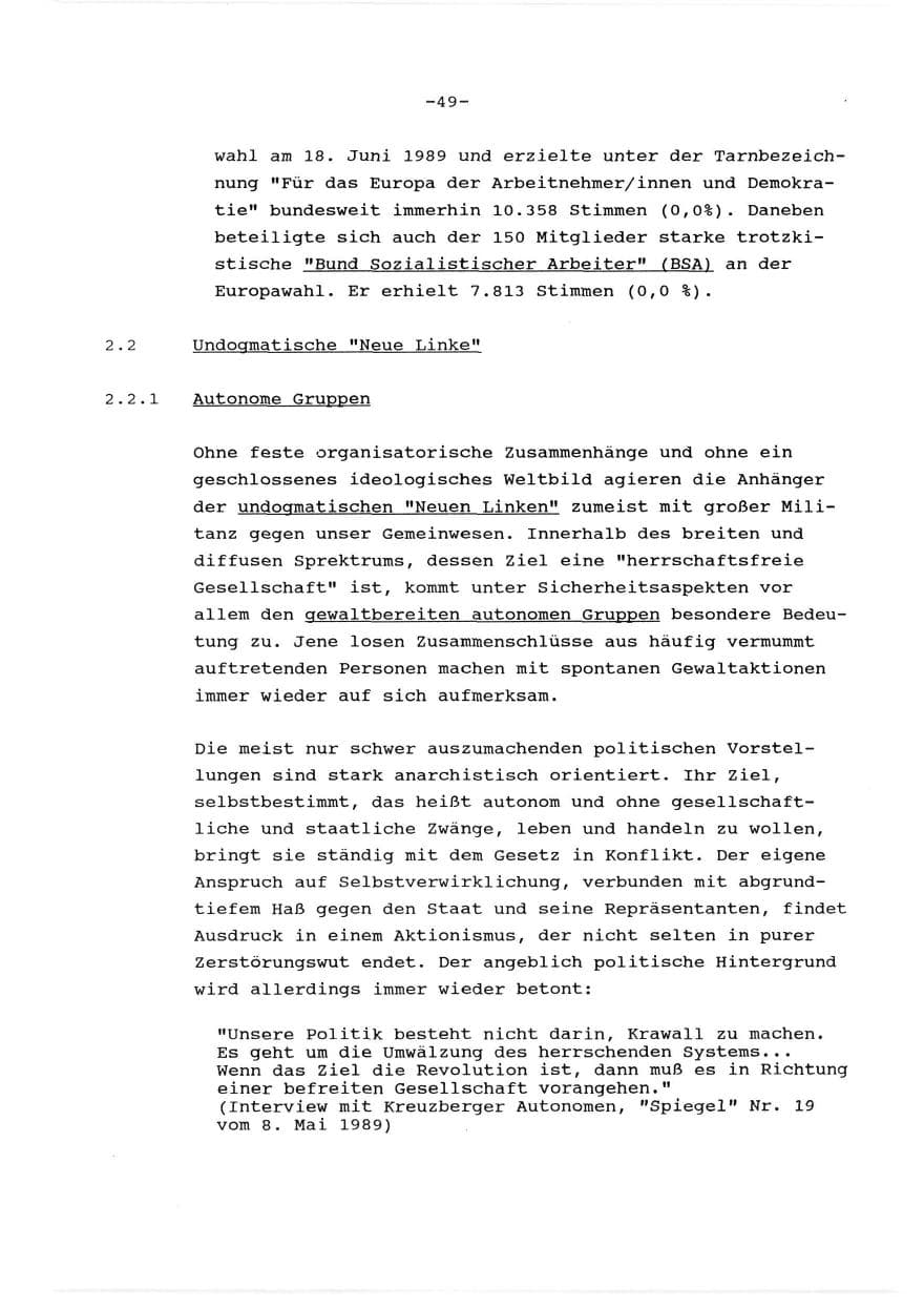 Seite 50 des Verfassungsschutzbericht 1989 Baden-Württemberg