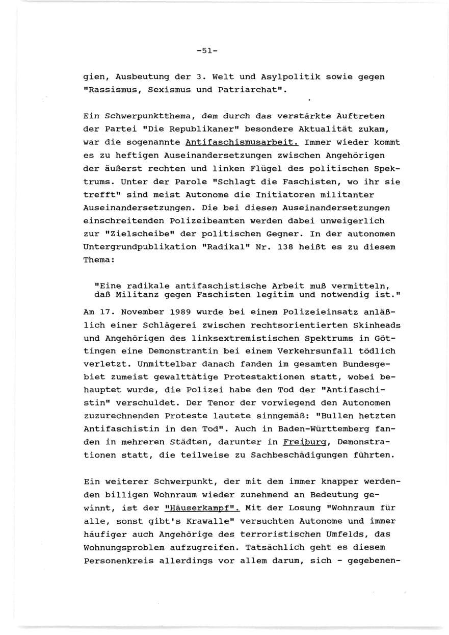 Seite 52 des Verfassungsschutzbericht 1989 Baden-Württemberg