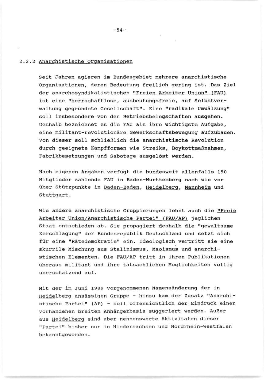 Seite 55 des Verfassungsschutzbericht 1989 Baden-Württemberg