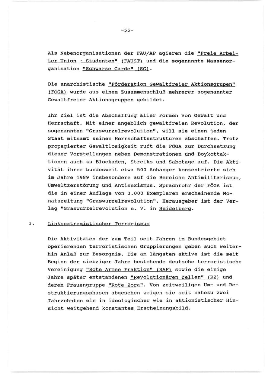 Seite 56 des Verfassungsschutzbericht 1989 Baden-Württemberg