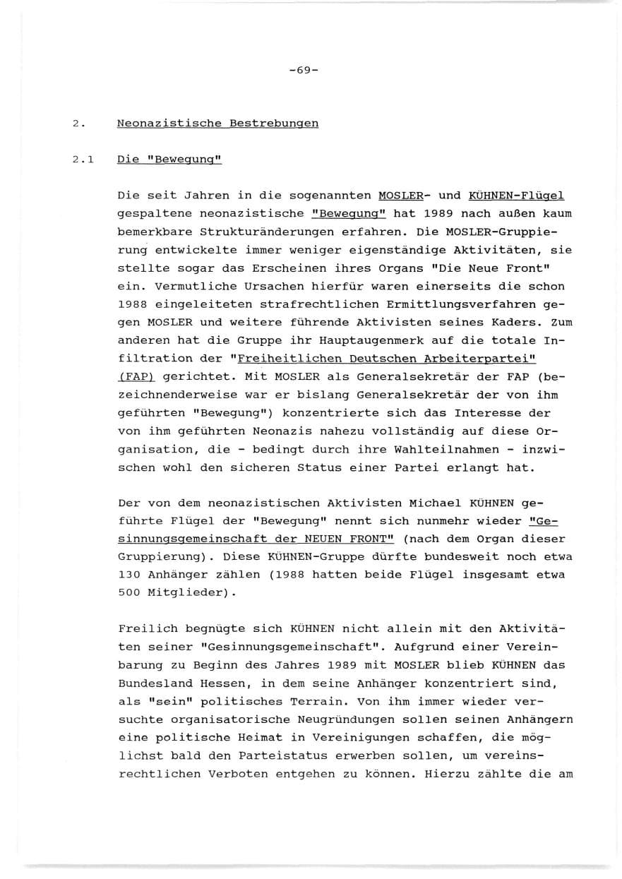 Seite 70 des Verfassungsschutzbericht 1989 Baden-Württemberg