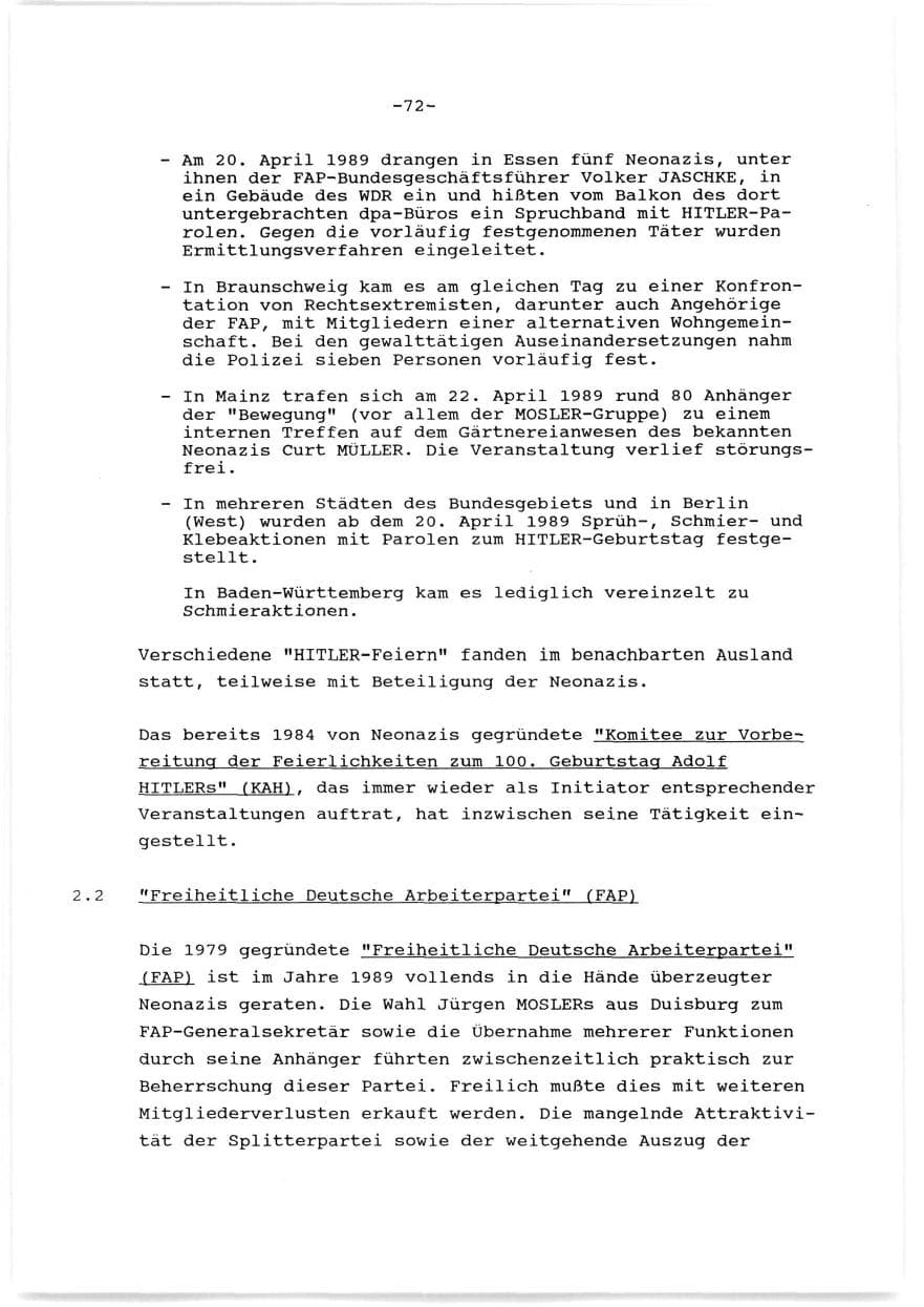Seite 73 des Verfassungsschutzbericht 1989 Baden-Württemberg