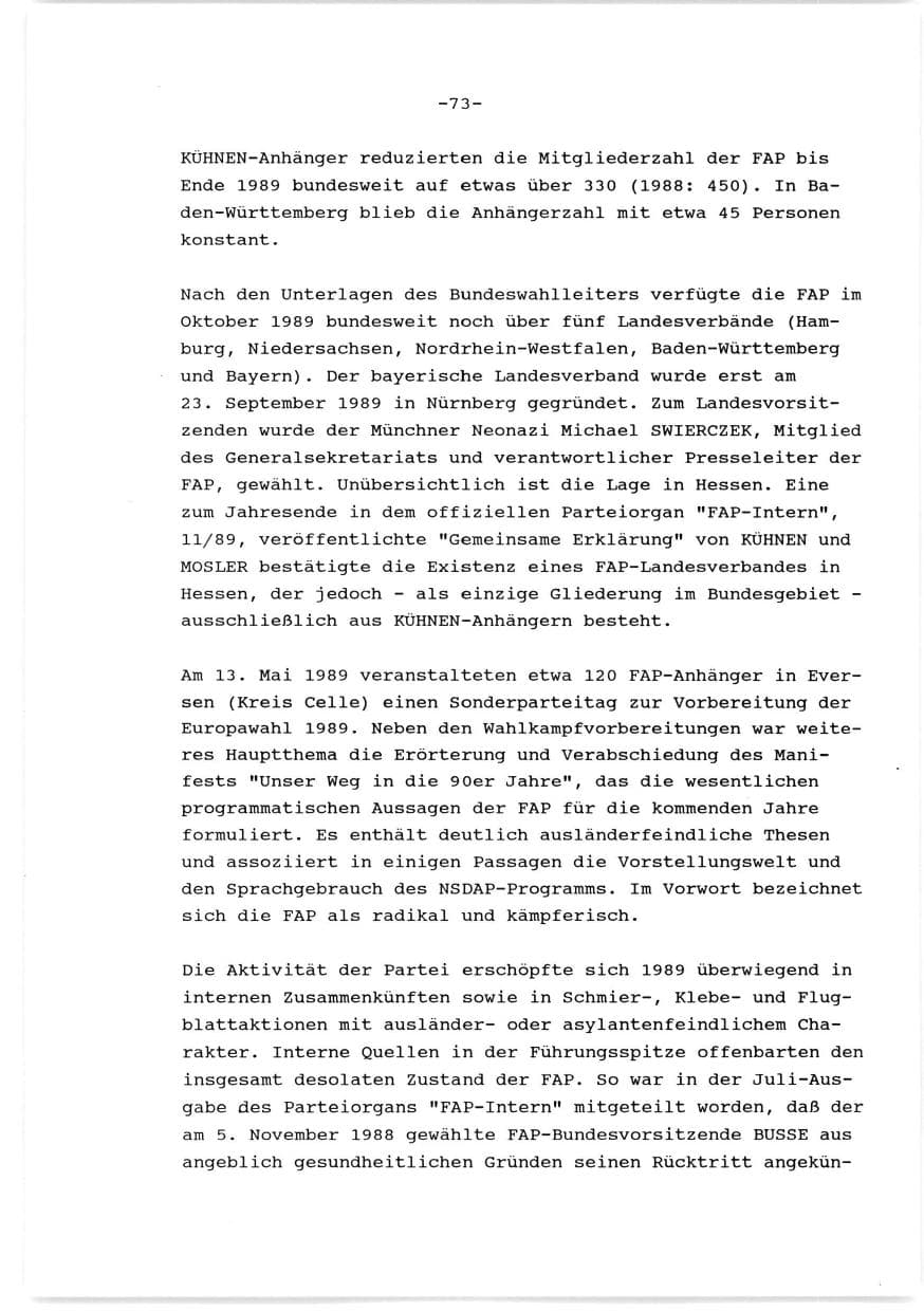 Seite 74 des Verfassungsschutzbericht 1989 Baden-Württemberg
