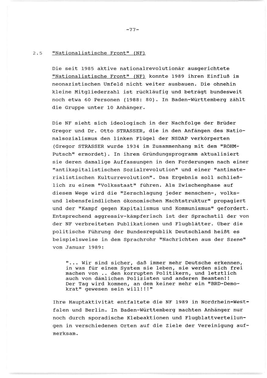 Seite 78 des Verfassungsschutzbericht 1989 Baden-Württemberg