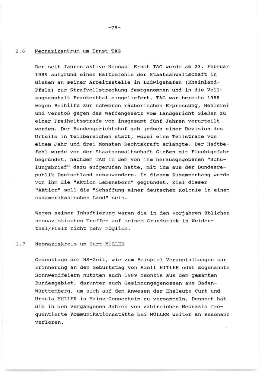 Seite 79 des Verfassungsschutzbericht 1989 Baden-Württemberg