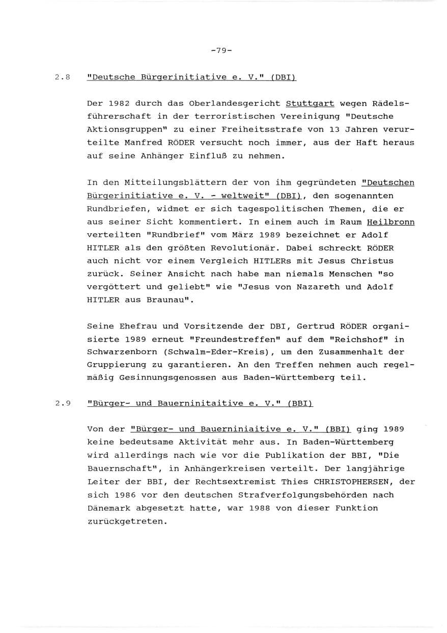 Seite 80 des Verfassungsschutzbericht 1989 Baden-Württemberg