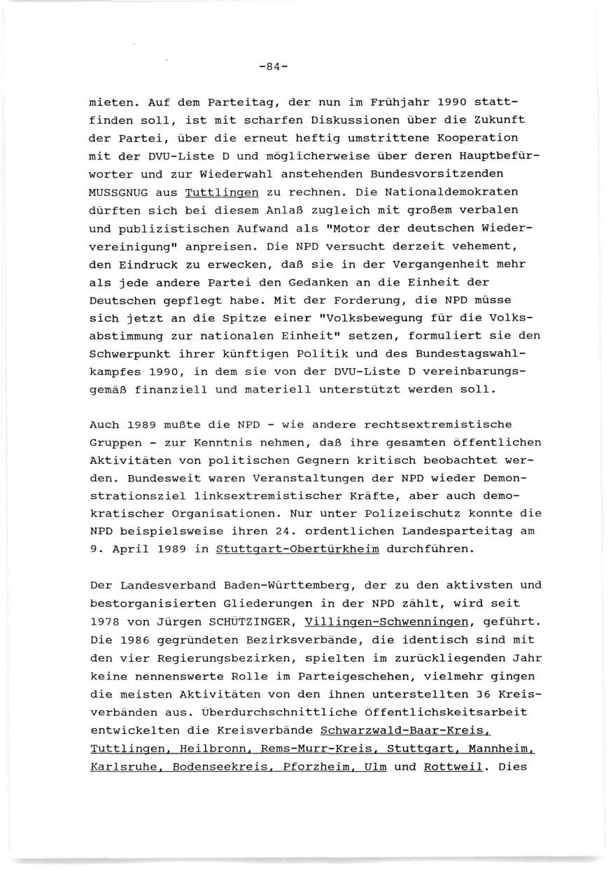 Seite 85 des Verfassungsschutzbericht 1989 Baden-Württemberg
