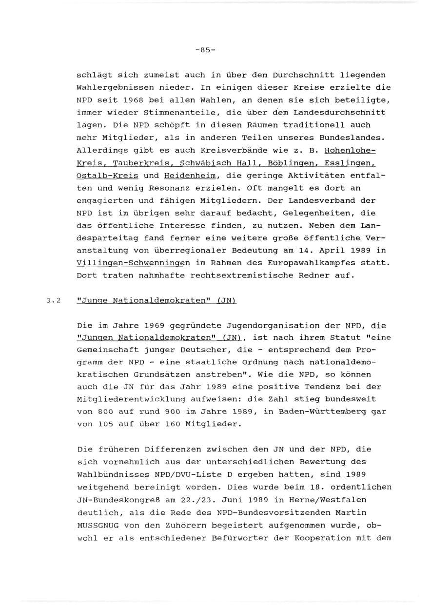 Seite 86 des Verfassungsschutzbericht 1989 Baden-Württemberg