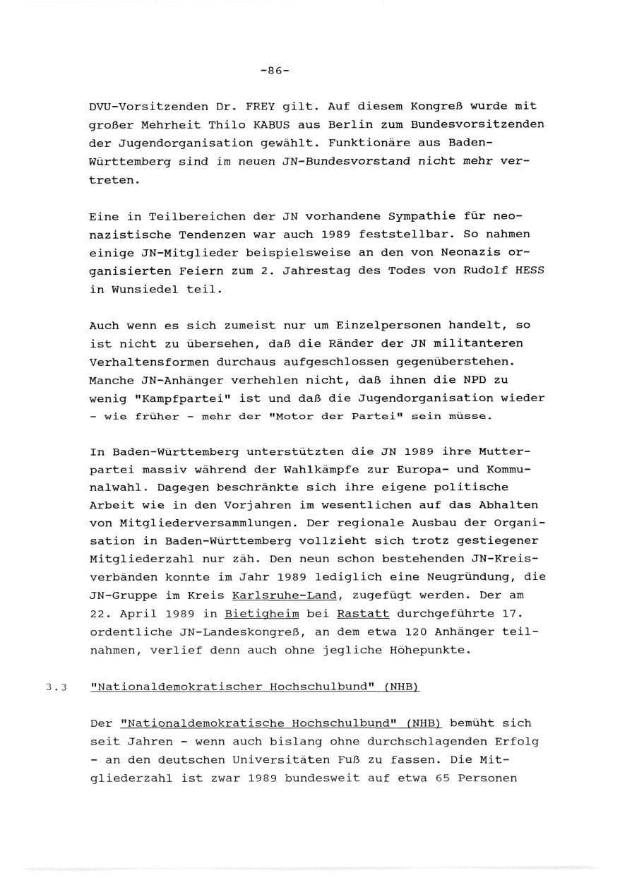 Seite 87 des Verfassungsschutzbericht 1989 Baden-Württemberg