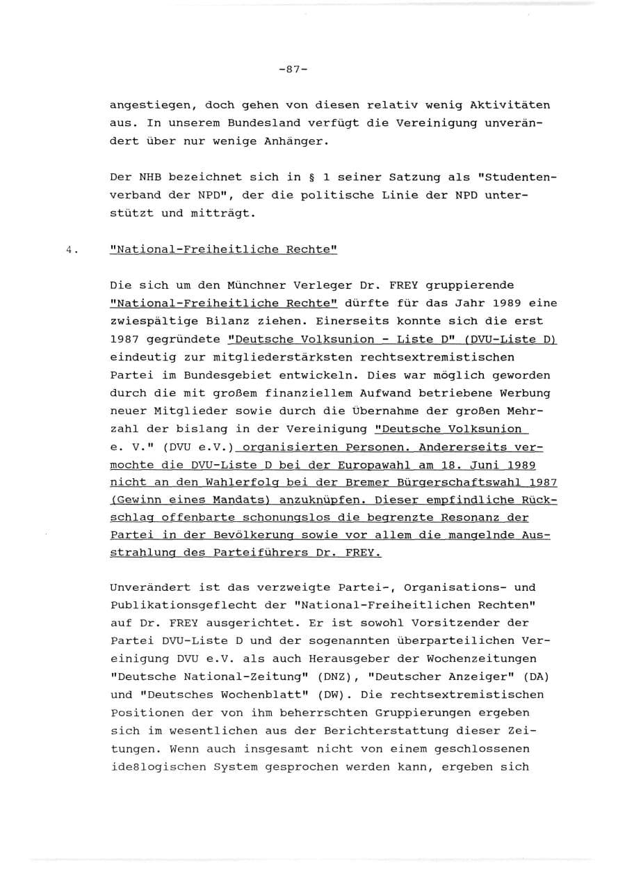Seite 88 des Verfassungsschutzbericht 1989 Baden-Württemberg