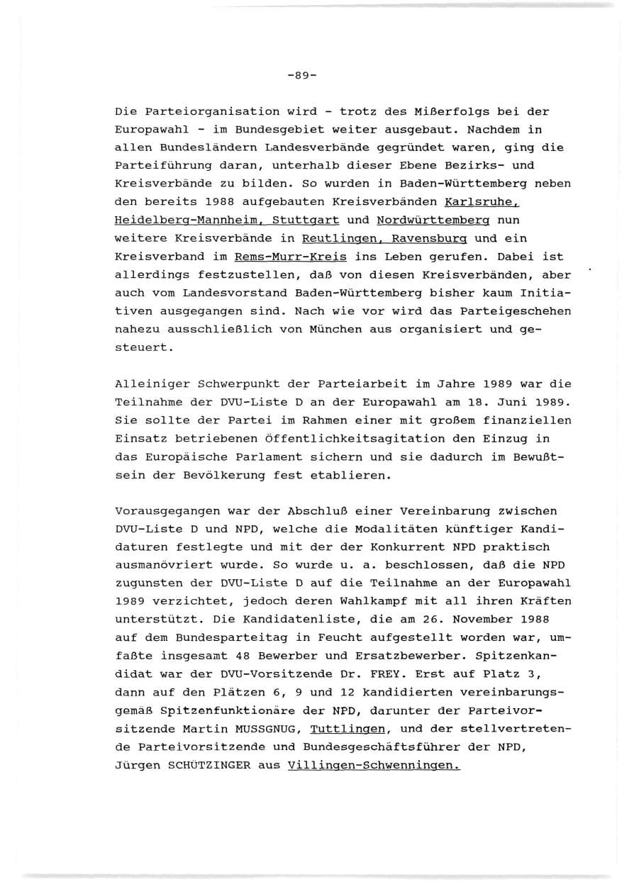 Seite 90 des Verfassungsschutzbericht 1989 Baden-Württemberg