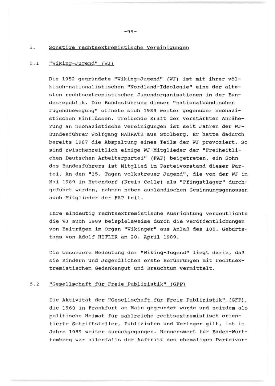 Seite 96 des Verfassungsschutzbericht 1989 Baden-Württemberg