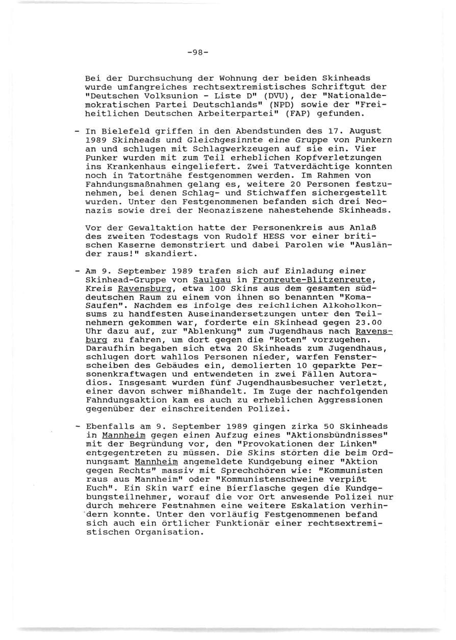 Seite 99 des Verfassungsschutzbericht 1989 Baden-Württemberg